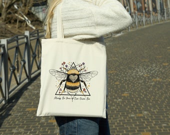 Queen Bee Tote Bag - Premium Textured Canvas Carryall - Perfect for Books, Shopping or Reusable Grocery Bag