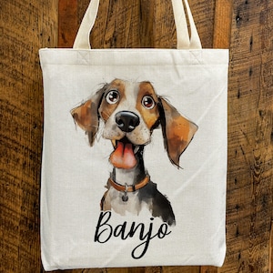 Custom Name Beagle Tote Bag, Reusable Textured Canvas Bag,  Gift for Dog Lover New Pet Adoption