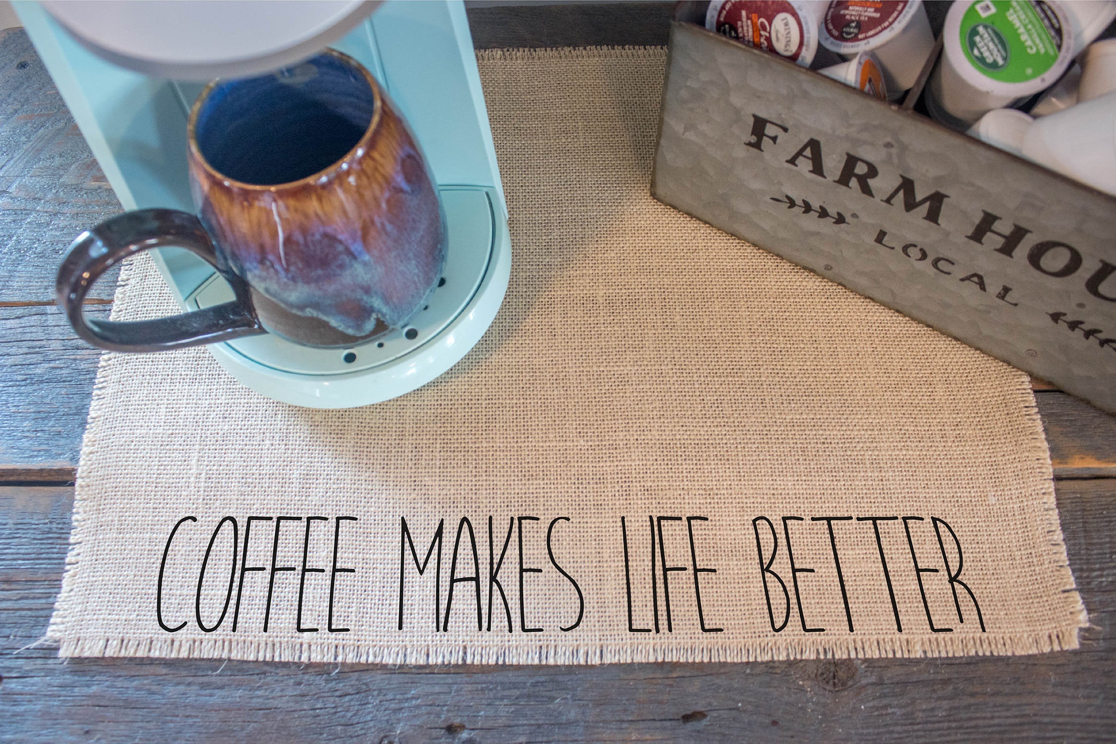Coffee Makes Life Better Burlap Coffee Maker Placemat Etsy