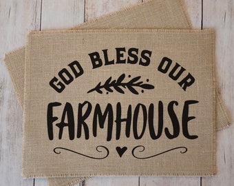 Farmhouse Burlap Placemats - Set of Two - French Country Decor
