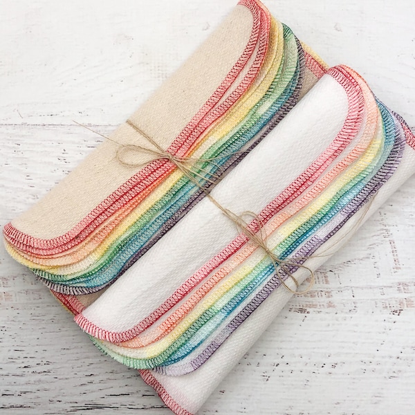 Rainbow sorbet Paperless Towels  - 1 dozen lint free paper towel replacement, bright white or natural birdseye cotton eco-friendly