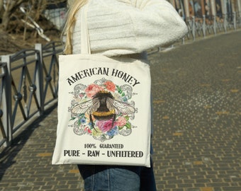 American Honey canvas tote bag -  premium canvas carryall bag perfect for books, shopping or a reusable grocery bag