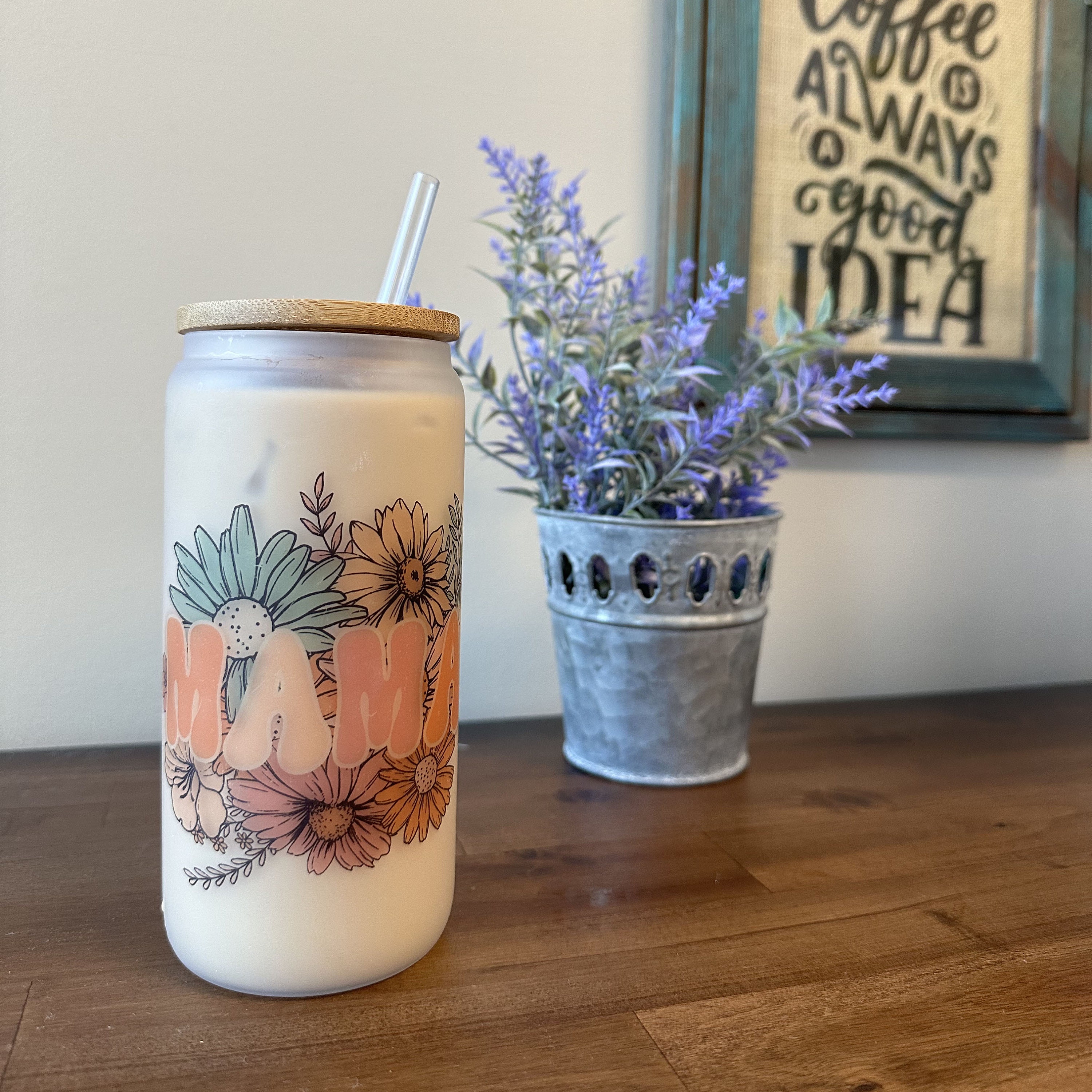 Mama w/ Vintage Flowers Glass Tumbler with Bamboo Lid & Straw – Modern  Lifestyle Gifts