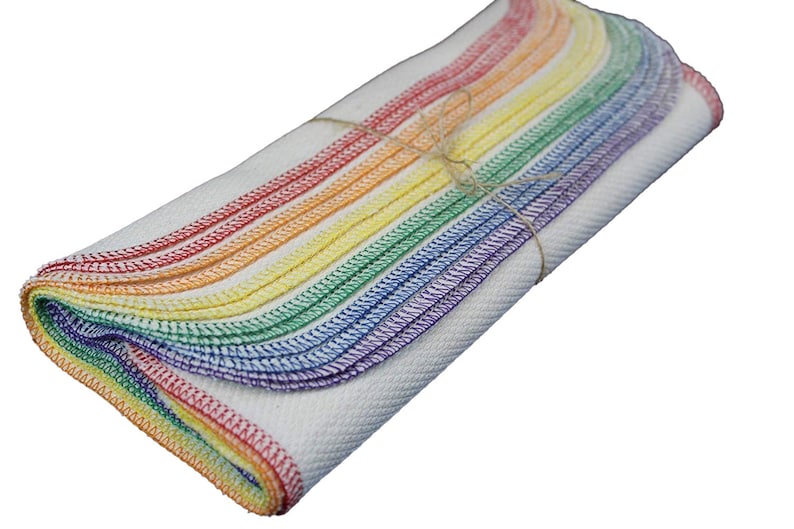 One Dozen Rainbow Paperless Towels in Bright White or Natural Birdseye, Eco-Friendly, Zero Waste Living, Reusable Paper Towel Alternative image 7