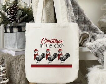 Christmas in the Coop canvas tote bag -  premium canvas carryall bag perfect for books, shopping or a reusable grocery bag