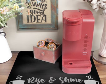 Rise and Shine Coffee Maker Mat: Chalkboard Style, Washable Placemat