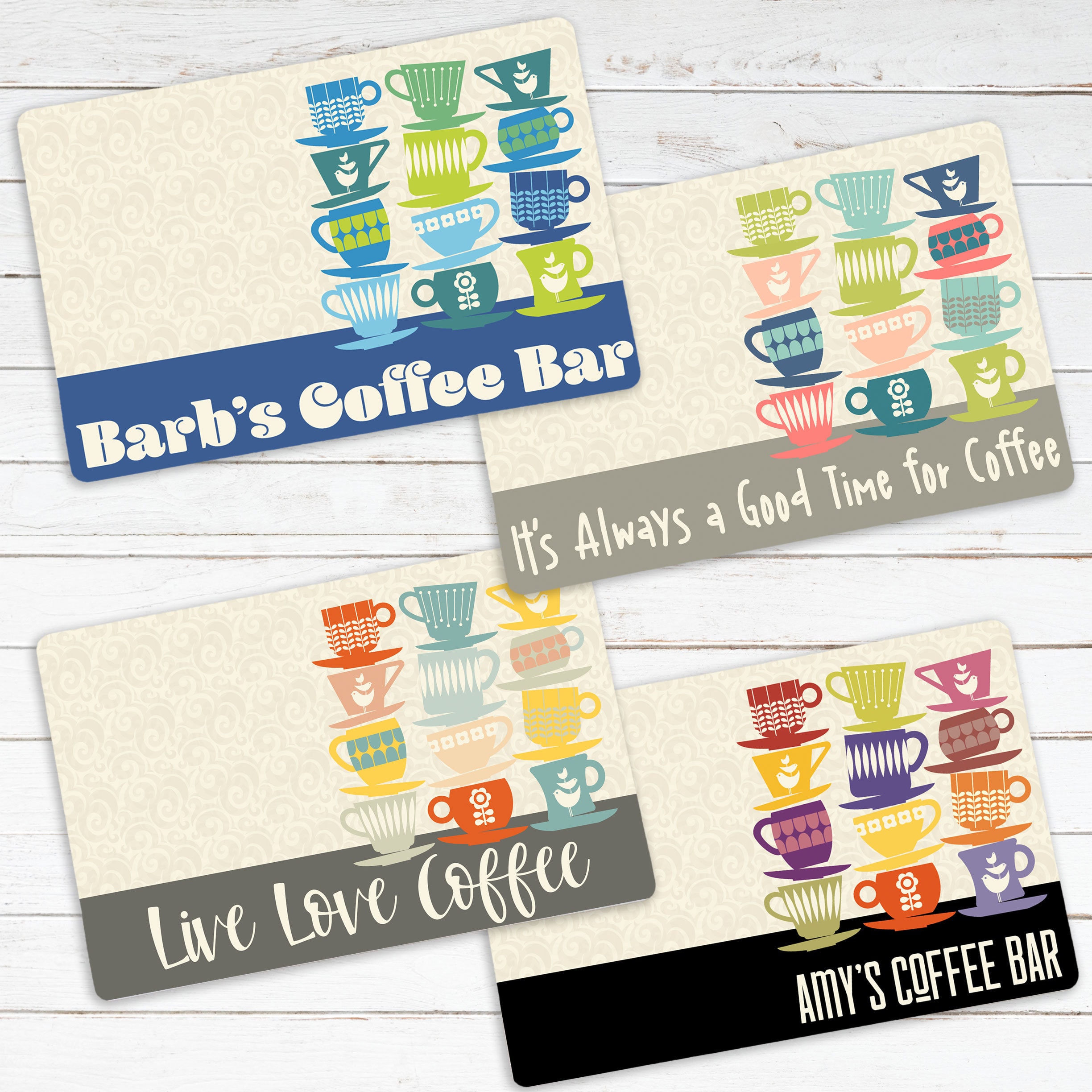 Custom Coffee Maker Mat, Cute Retro Coffee Cup Washable