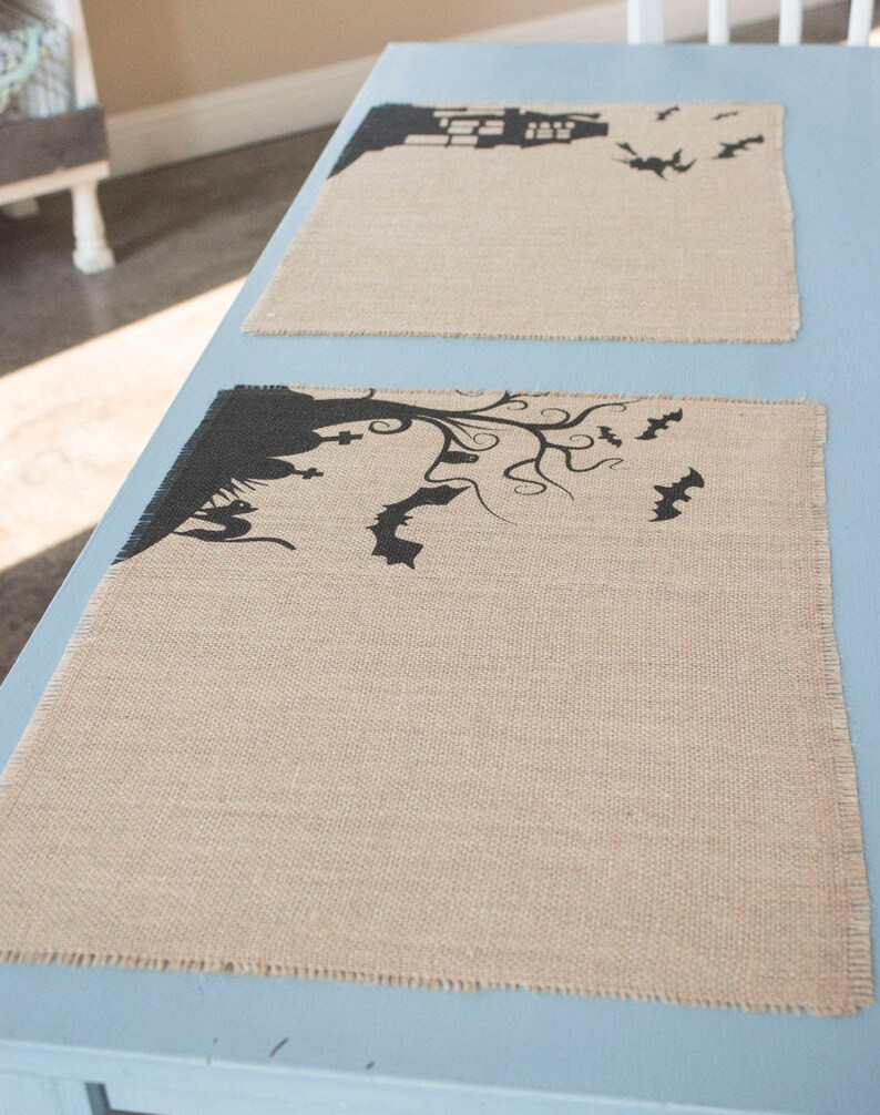 Spooky Halloween burlap placemats set of two mats featuring Etsy
