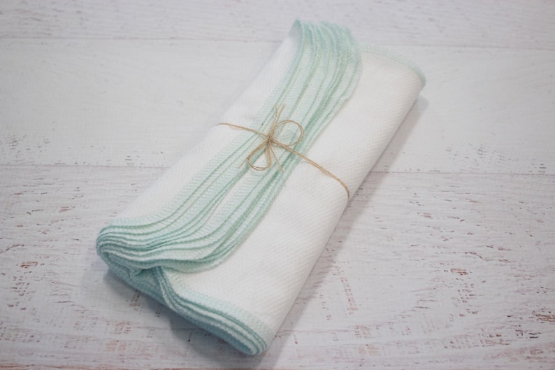 Pastel mint green Paperless Towels in bright white or natural birdseye reusable paper towel alternative, zero waste image 1