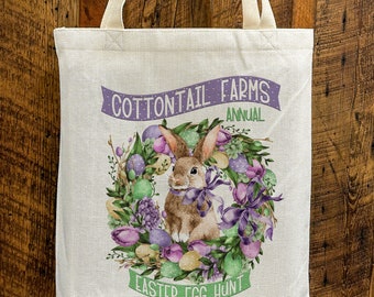 Cottontail Farms Easter Egg Hunt Canvas Tote Bag - Eco-Friendly Spring Celebration Carryall