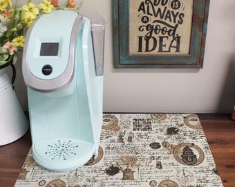 Vintage Script Coffee Maker Mat: Washable Coffee Bar Decor
