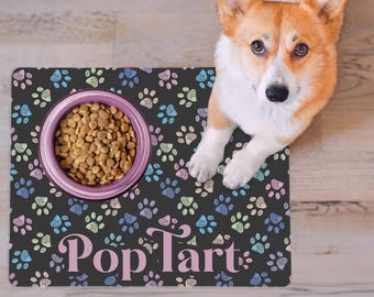 Pastel Paws Personalized Pet Placemat - Washable Food Mat Customized with your Dogs Name