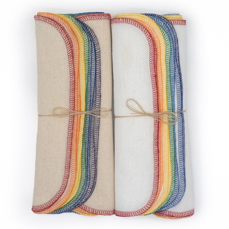 One Dozen Rainbow Paperless Towels in Bright White or Natural Birdseye, Eco-Friendly, Zero Waste Living, Reusable Paper Towel Alternative image 4