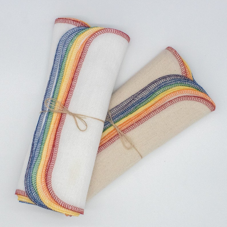 One Dozen Rainbow Paperless Towels in Bright White or Natural Birdseye, Eco-Friendly, Zero Waste Living, Reusable Paper Towel Alternative image 5