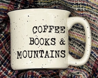 Books Coffee Mountains Ceramic Coffee Mug - Heavy Duty Coffee Cup for Mountain Lovers who Read