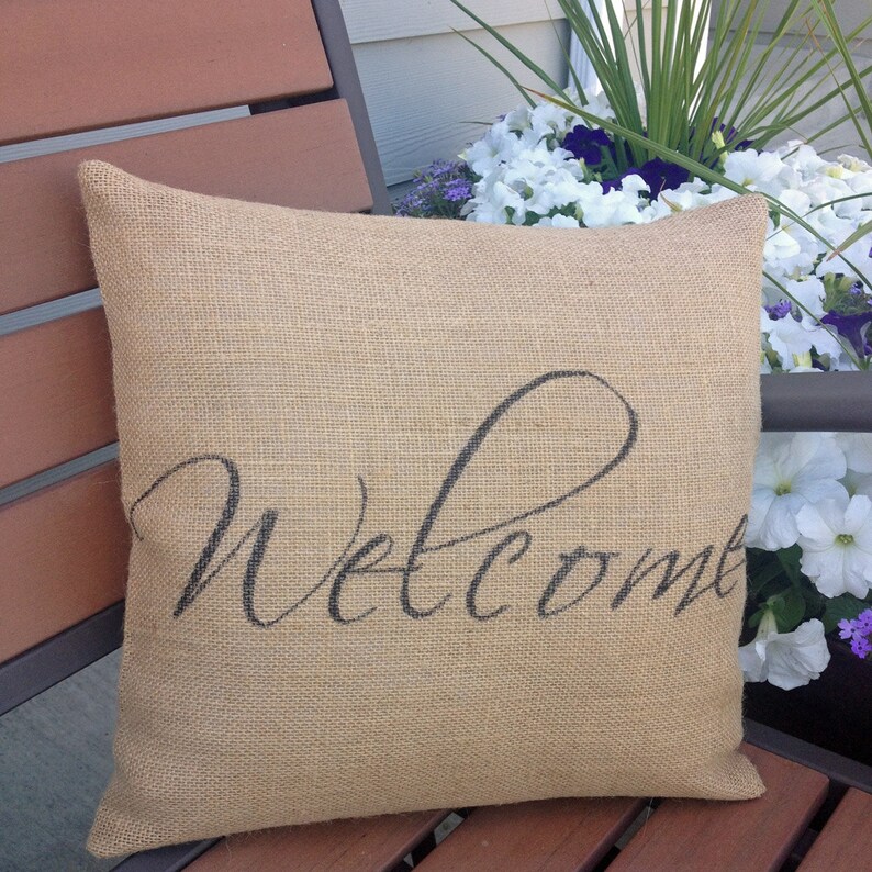 burlap throw pillow entryway bench or housewarming Etsy