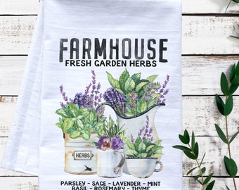 Farmhouse Garden Herbs Tea Towel – Farmer's Market Style Kitchen Decor