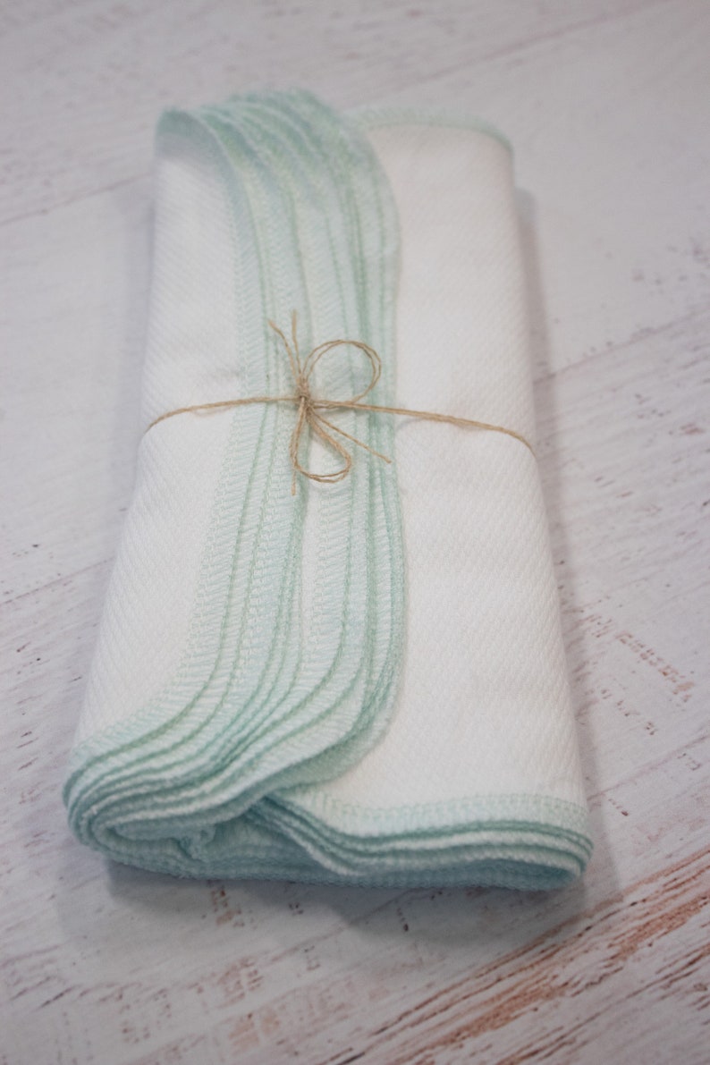 Pastel mint green Paperless Towels in bright white or natural birdseye reusable paper towel alternative, zero waste image 2