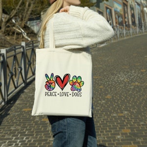 Peace Love Dogs Tie-Dye Canvas Tote Bag