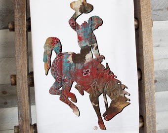 Western Bucking Horse Tea Towel | Wyoming Cowboy Kitchen Towel