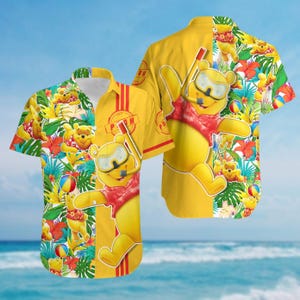 Camisa con botones de Winnie Pooh, camisa de oso de miel, camisa de película de dibujos animados, camisa de viaje a Disney Hawái, camisa de verano de Magic Kingdom, regalo para un fan