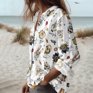 Zootopia Blouse Shirt, Nick Wilde Button Women Shirt, Judy Hopps Women Top, Women Blouse Top, Gift for Zootopia Fan