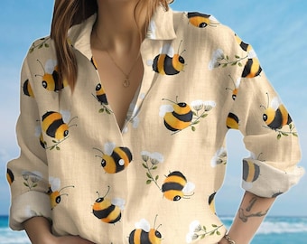 Cute Bee Blouse Shirt, Floral Bee Summer Shirt, Nature Lover Shirt, Cute Animal Women Shirt, Funny Blouse Women Shirt, Gift For Her