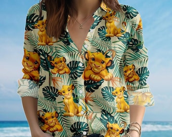 Simba Blouse Shirt, Lion King Women Shirt, Disney Girls Trip Shirt, Tropical Cartoon Animal Shirt, Magic Kingdom Shirt, Gift For Her