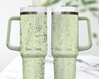 Personalized Tinkerbell Engraved Tumbler 40Oz, Disney Princess Tumbler, Magic Kingdom Tumbler Cup, Fairy Coffee Tumbler, Gift For Her