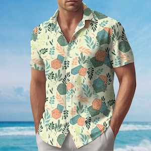 Dnd Button Shirt, Dungeons And Dragons Hawaiian Shirt, Dragon Aloha Shirt, Dice Summer Shirt, Family Vacation Shirt, Gift For Fan