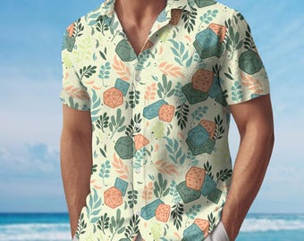 Camisa con botones de D&D, camisa hawaiana de Dungeons & Dragons, camisa hawaiana de dragón, camisa de verano de dados, camisa de vacaciones familiares, regalo para un fan