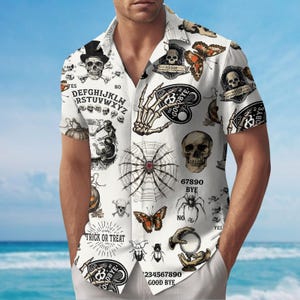 Gothic Skull Button Shirt, Dark Hawaiian Shirt, Tropical Short Sleeve Shirt, Gothic Aloha Shirt, Skull Shirt For Men, Gift For Friends