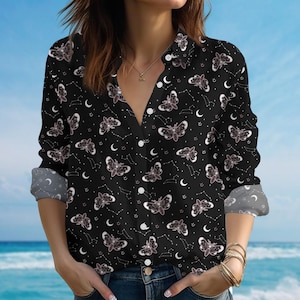 Death Head Moth Blouse Shirt, Gothic Insect Women Shirt, Dark Aesthetic Summer Top, Creepy Moth Shirt, Birthday Gift For Women