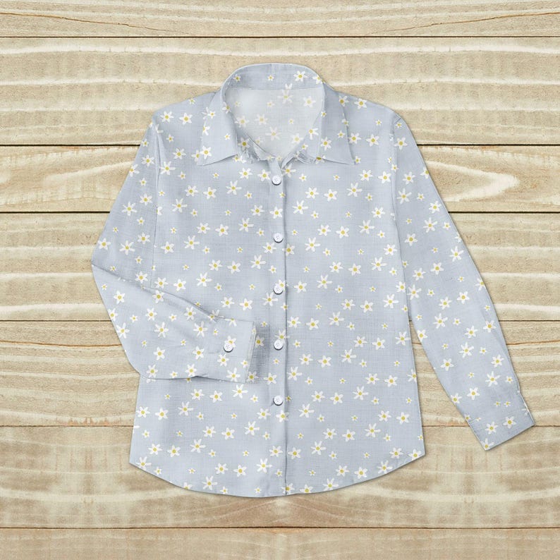 Daisy Print Blouse Shirt, Cute Floral Spring Shirt, Soft Casual Shirt, Cottagecore Shirt For Women, Summer Beach Shirt, Gift For Her