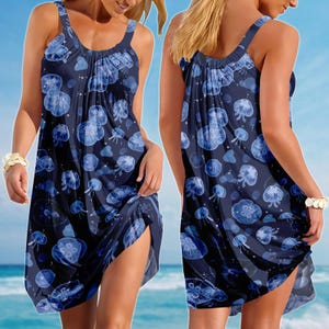 Quallen Sling Sommerkleid, Oceancore Sea Life Kleid für Frauen, Blue Glow Unterwasser Kleid, Strand-Liebhaber Kleid, Geschenk für sie