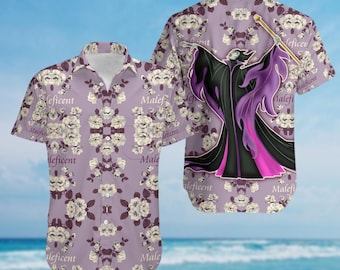 Shirt Maleficent Button, Hawaiiaans shirt schurken, Disneyland Trip-shirt, Bad Queen Club-shirt, vakantieshirt, Disney-verjaardagscadeau