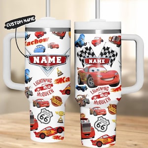 Personalized Lightning Mcqueen Tumbler 40Oz, Pixar Cars Coffee Tumbler, Disney Trip Merch, Family Vacation Merch, Gift For Him