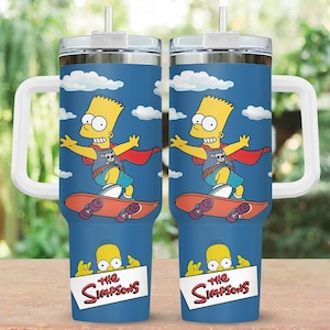 Bart Simpson Tumbler 40Oz, The Simpsons Stainless Tumbler, Cute Cartoon Movie Coffee Tumbler, Family Vacation Merch, Gift For Fan