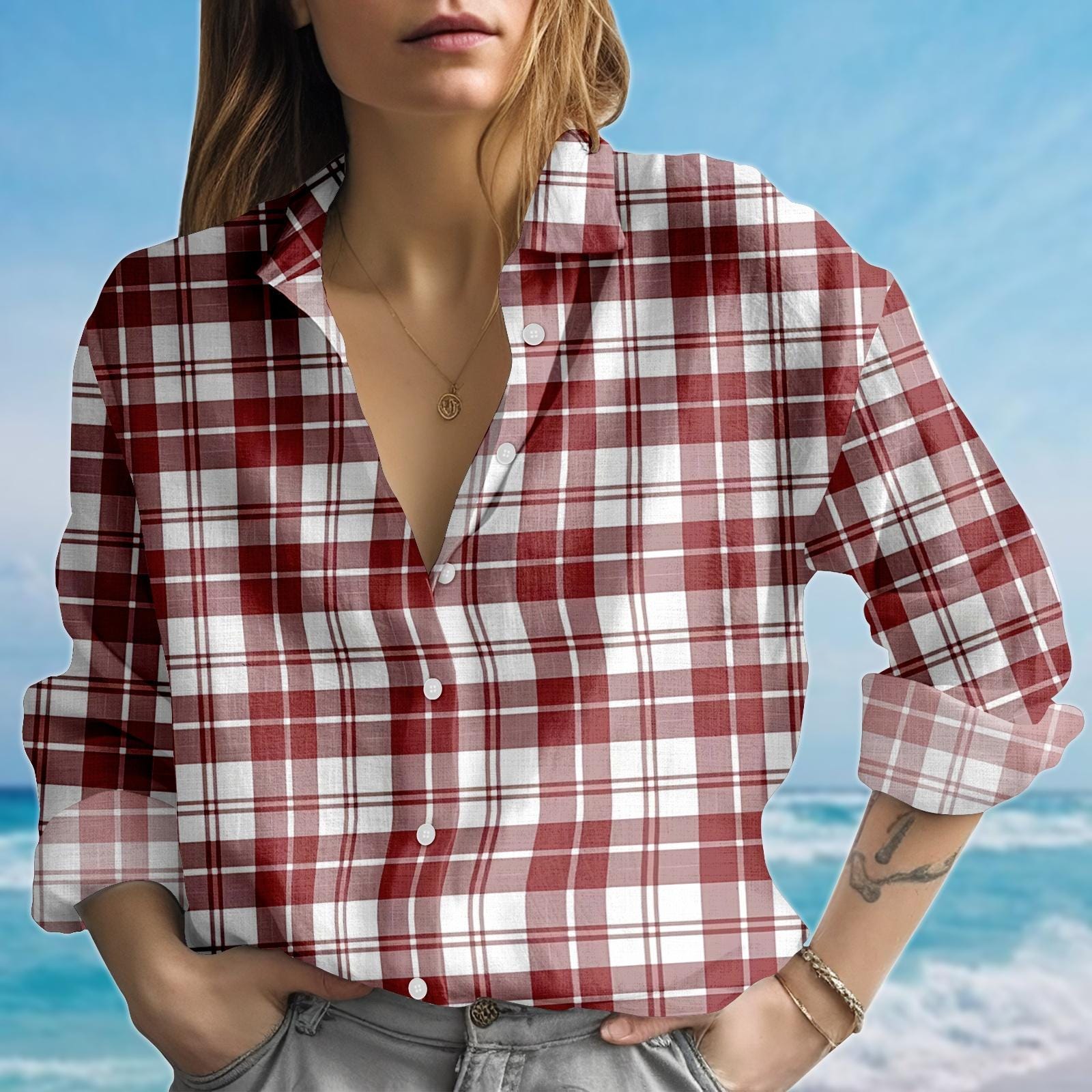 Cathryn - Elegante Camicetta a Maniche Lunghe con Blocchi di Colore