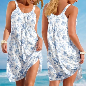Blue Floral Sling Summer Dress, Elegant Cottagecore Rose Women Dress, Soft Garden Picnic Outfit, Romantic Dress, Gift For Her