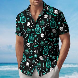 Witch Button Shirt, Spooky Hawaiian Shirt, Tropical Short Sleeve Shirt, Occult Shirt, Family Vacation Shirt, Shirt For Men,Gift For Him