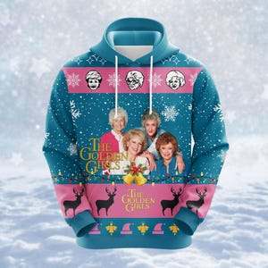 Moletom com capuz Golden Girls de Natal, camiseta vintage 80s Tv Sitcom 3D, roupas de família de Natal, camiseta de Natal para mulheres, presente de amante Golden Girls