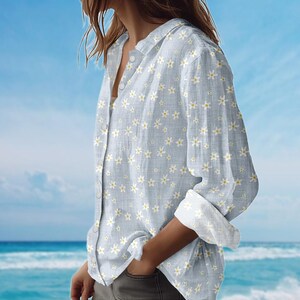 Daisy Print Blouse Shirt, Cute Floral Spring Shirt, Soft Casual Shirt, Cottagecore Shirt For Women, Summer Beach Shirt, Gift For Her