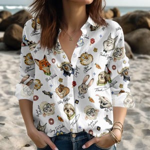 Zootopia Blouse Shirt, Nick Wilde Button Women Shirt, Judy Hopps Women Top, Women Blouse Top, Gift for Zootopia Fan