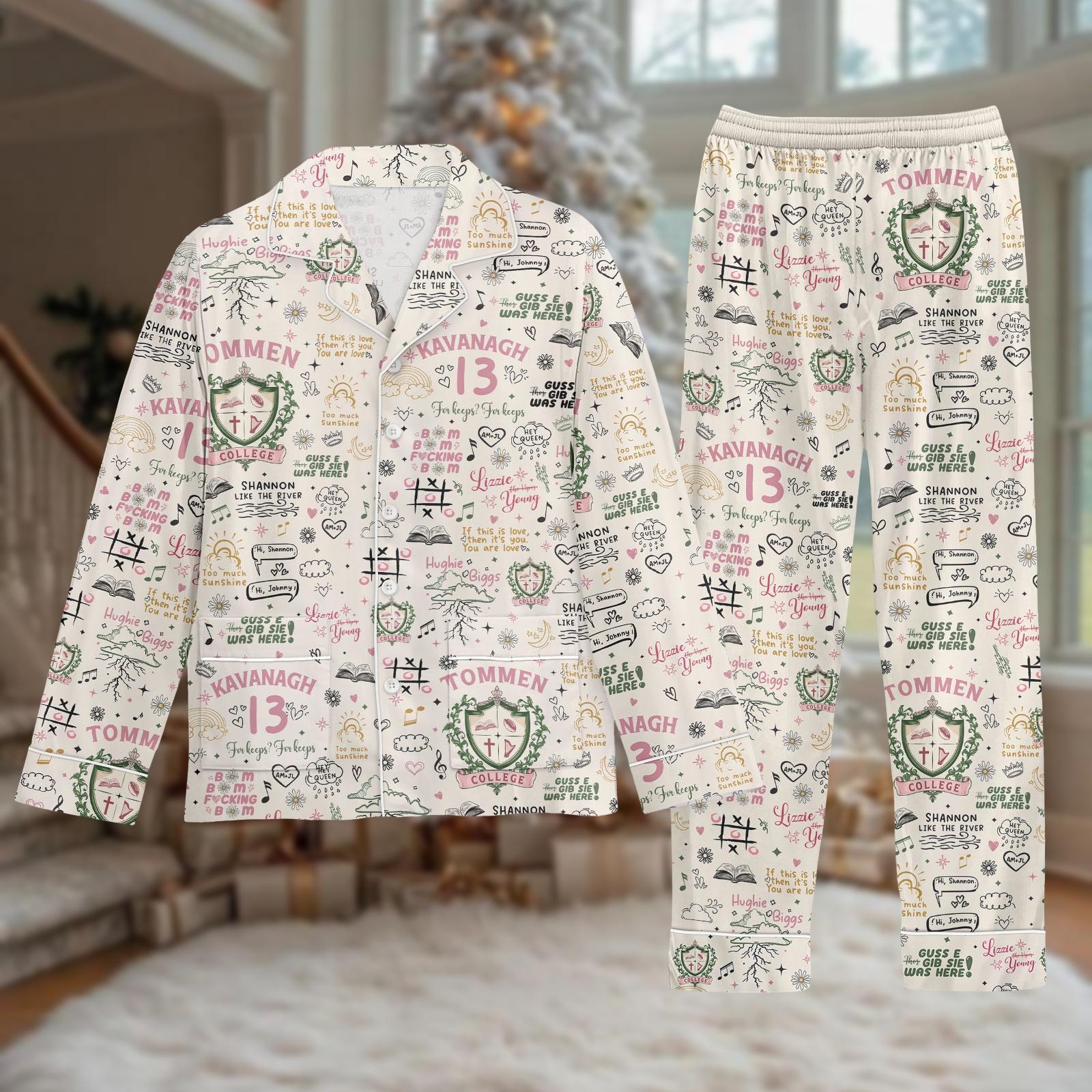 Discover Christmas College Pajamas Set, Festive Long Sleeve Sleepwear, Fun Holiday Gift For Her, Cozy Nightwear For Winter Celebrations