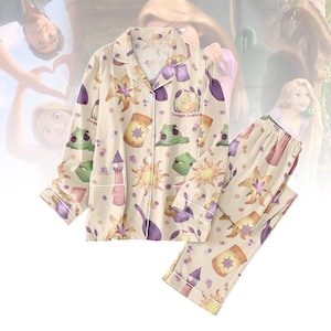 Disney Tangled Thick Pajamas Set, Rapunzel Flynn Pascal Sleepwear, Tangled Lantern Long PJs, Disney Princess Loungewear, Disney Gift