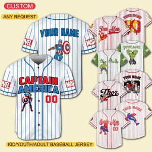Custom Name and Number Marvel Jersey, Personalized Baseball Shirt with Captain America and Iron Man, Comic Book Jersey Shirt