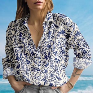 Retro Blouse Shirt, Vintage Botanical Women Shirt, Elegant Women Casual Shirt, Romantic Cottagecore Shirt, Birthday Gift For Her