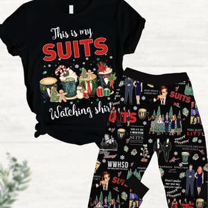 Kerstkostuum filmpyjama, shirt Harvey Spectre Mike Ross, vintage tv-serie vakantiepyjama, kerstpyjama, cadeau voor fan