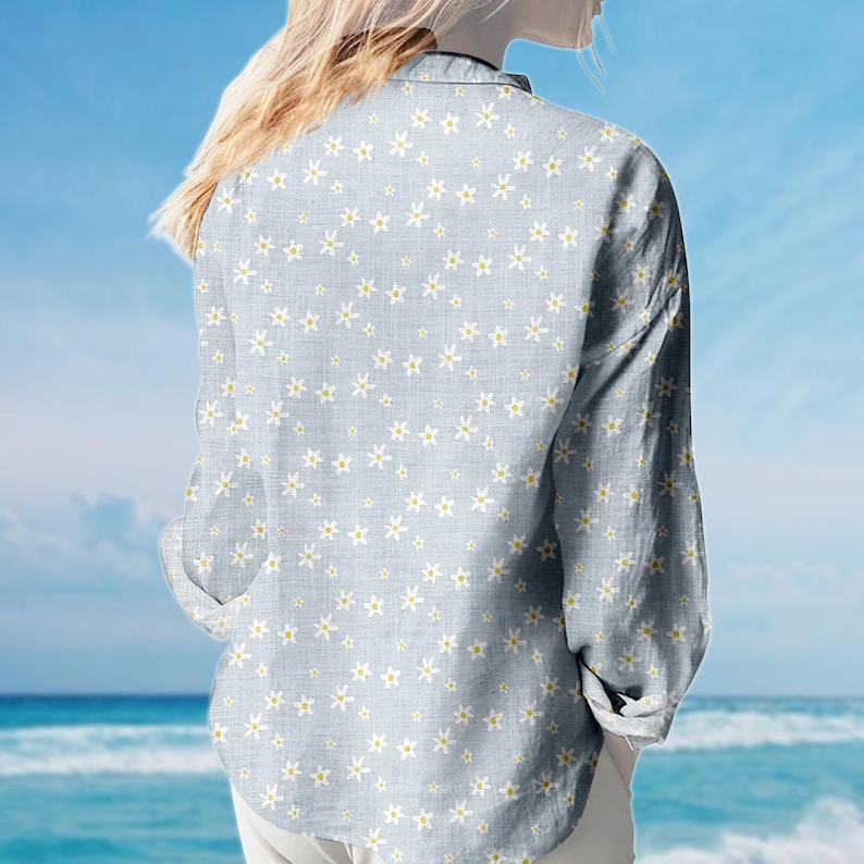 Daisy Print Blouse Shirt, Cute Floral Spring Shirt, Soft Casual Shirt, Cottagecore Shirt For Women, Summer Beach Shirt, Gift For Her